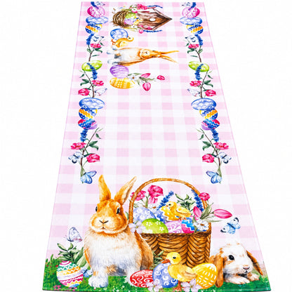 Whimsical Bunny and Colorful Eggs Easter Table Runner