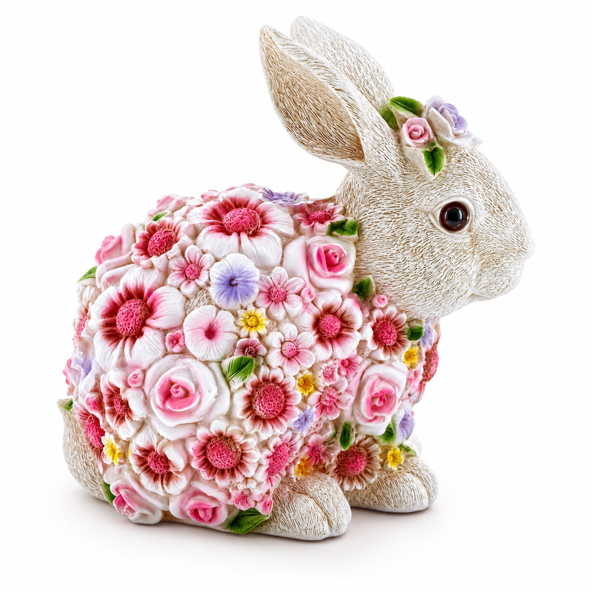 Floral Bunny Figurine – Elegant Spring & Easter Decor with Pastel Flowers 7.1 Inches
