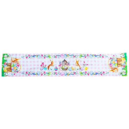 Whimsical Bunny and Colorful Eggs Easter Table Runner
