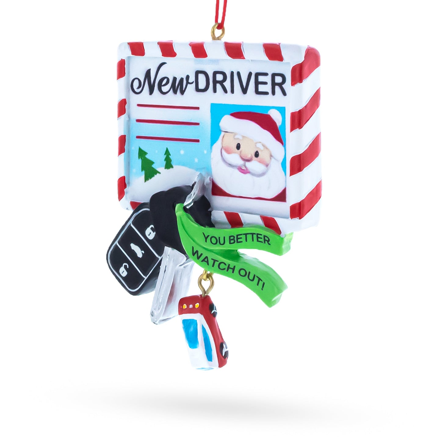 New Driver Santa License with Car Keys Resin Christmas Ornament
