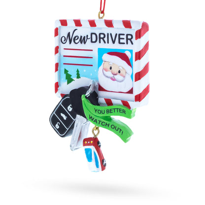 New Driver Santa License with Car Keys Resin Christmas Ornament