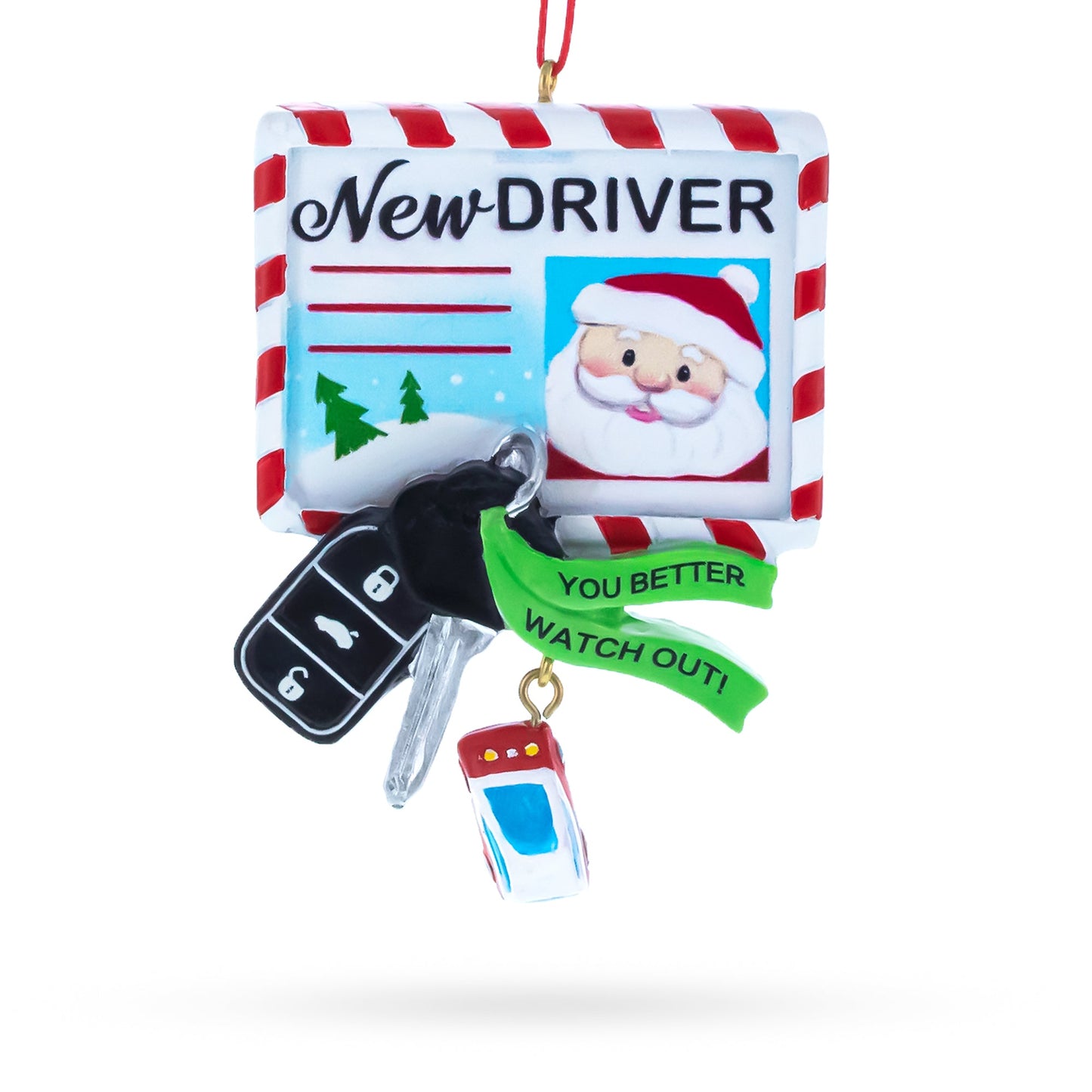 New Driver Santa License with Car Keys Resin Christmas Ornament