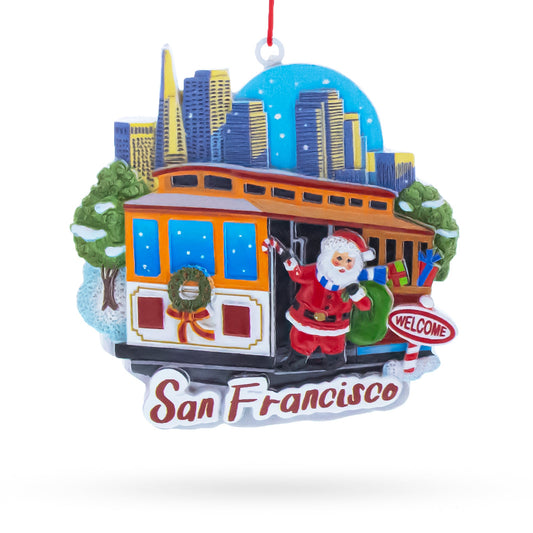 San Francisco Cable Car with Santa and City Skyline Resin Christmas Ornament