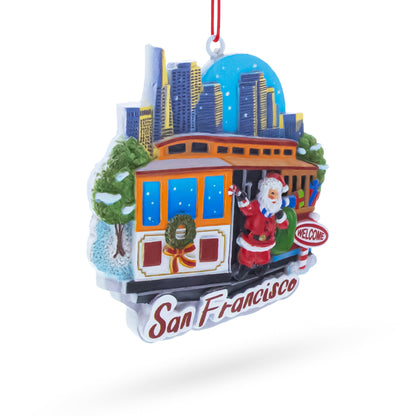 San Francisco Cable Car with Santa and City Skyline Resin Christmas Ornament