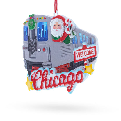 Chicago Train with Santa and Welcome Sign Resin Christmas Ornament