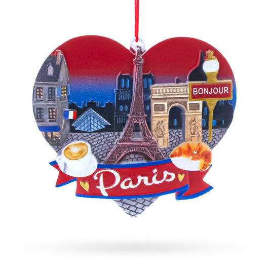 Paris Heart with Eiffel Tower and Bonjour Café Resin Christmas Ornament