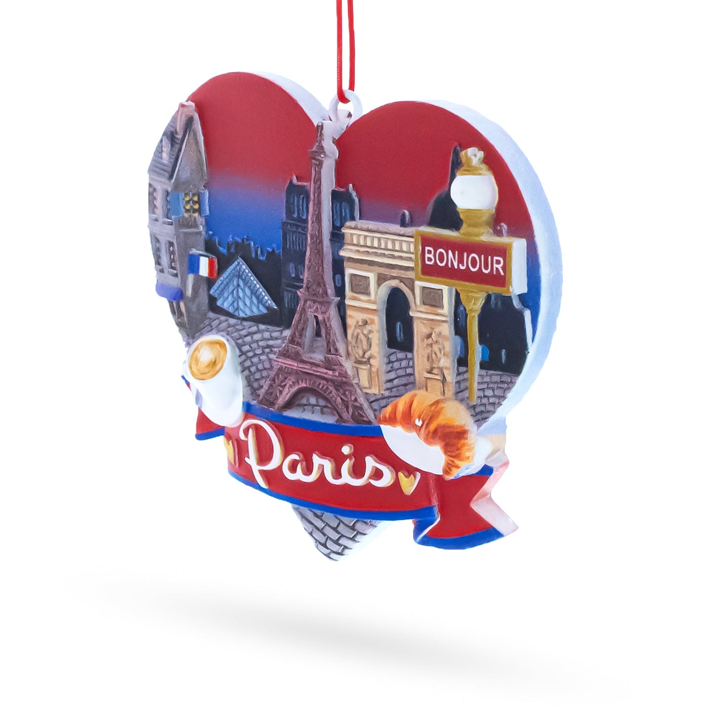 Paris Heart with Eiffel Tower and Bonjour Café Resin Christmas Ornament