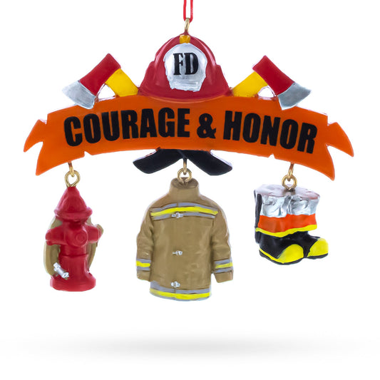Courage & Honor Firefighter Gear Resin Christmas Ornament