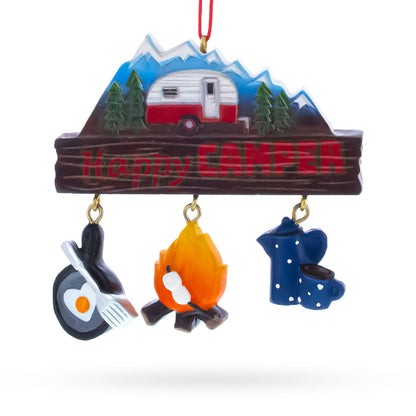 Happy Camper with Campfire and Cookware Resin Christmas Ornament