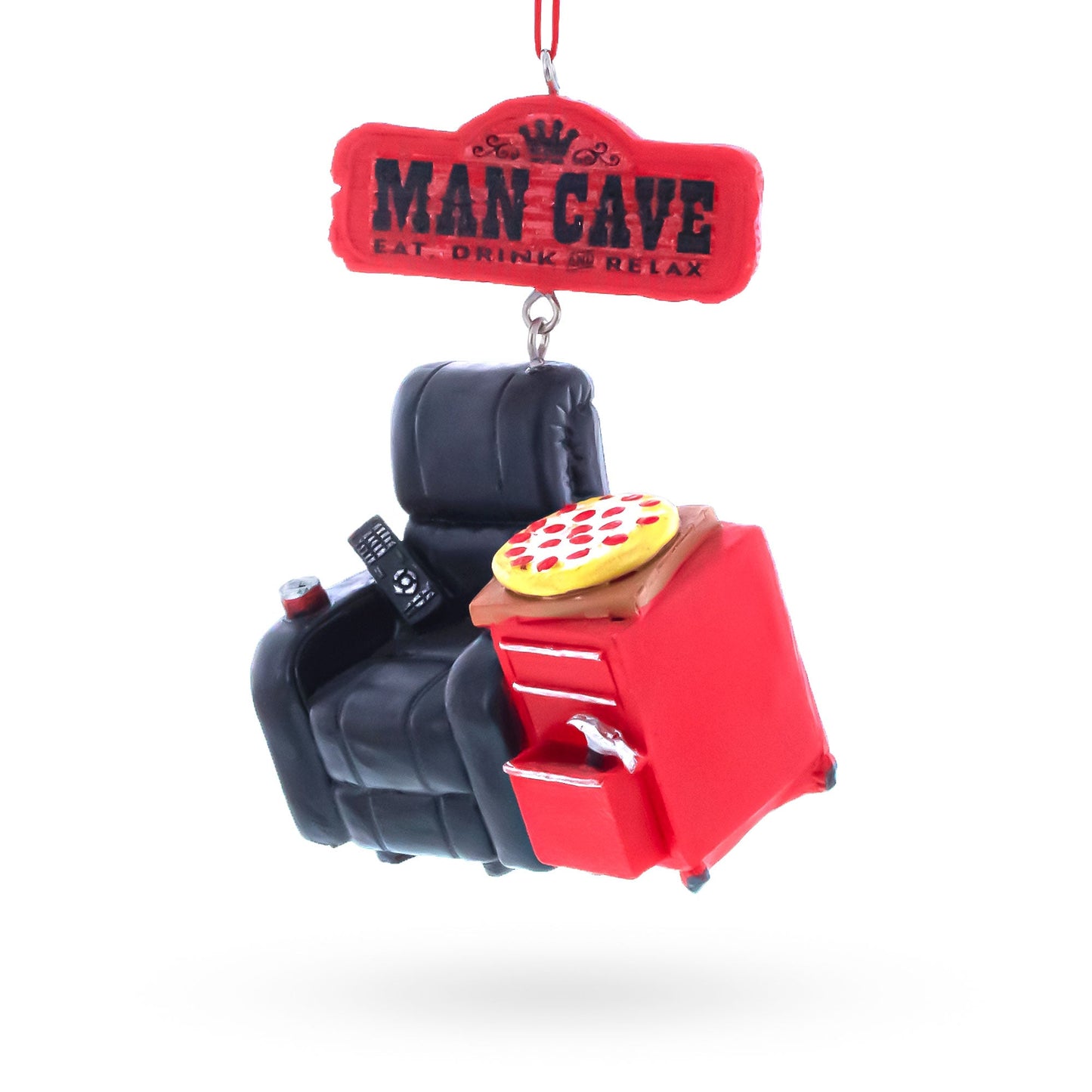 Man Cave Recliner with Pizza and Remote Resin Christmas Ornament