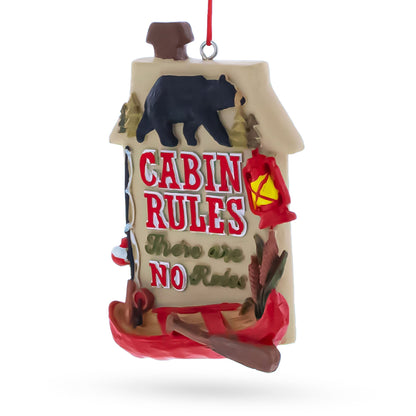 Rustic Cabin Rules Sign with Bear and Canoe Resin Christmas Ornament