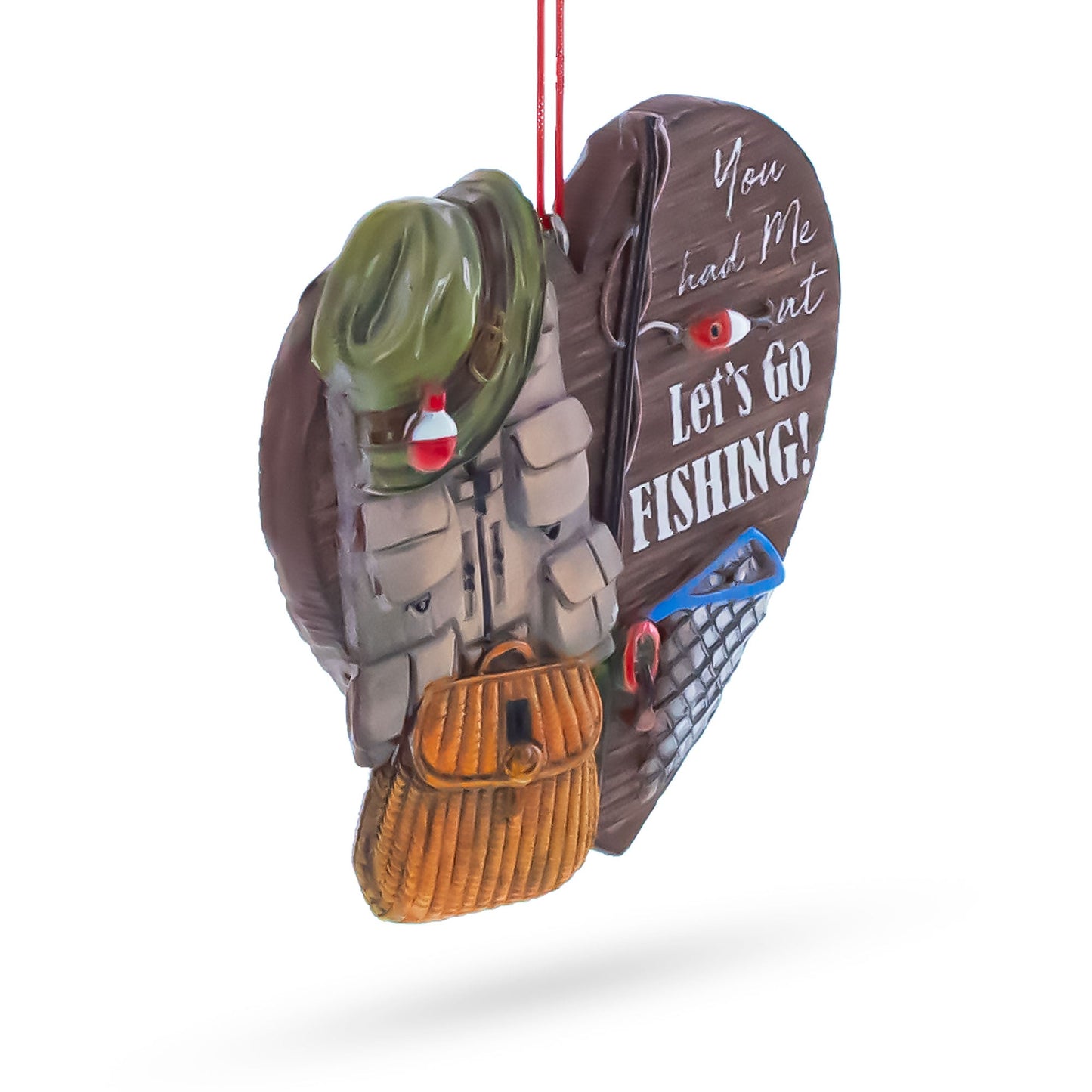 Let’s Go Fishing Heart Shape Fisherman Gear Resin Christmas Ornament