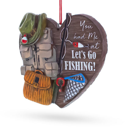 Let’s Go Fishing Heart Shape Fisherman Gear Resin Christmas Ornament