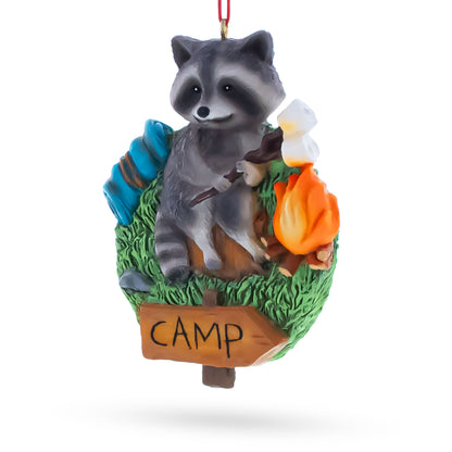 Camping Raccoon with Marshmallow Campfire Resin Christmas Ornament