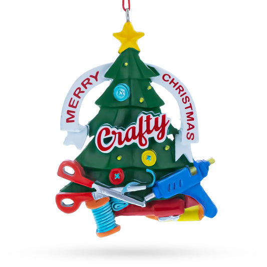 Crafty Tree with Scissors and Glue Gun Resin Christmas Ornament