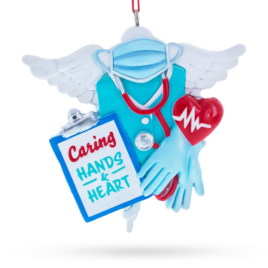 Nurse Doctor Caring Hands Heart Wings Resin Christmas Ornament
