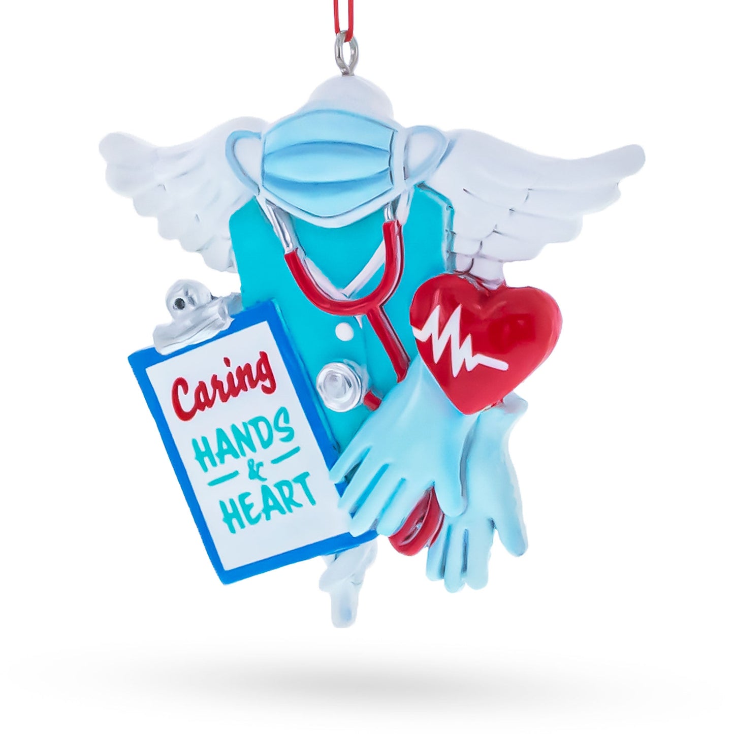 Nurse Doctor Caring Hands Heart Wings Resin Christmas Ornament