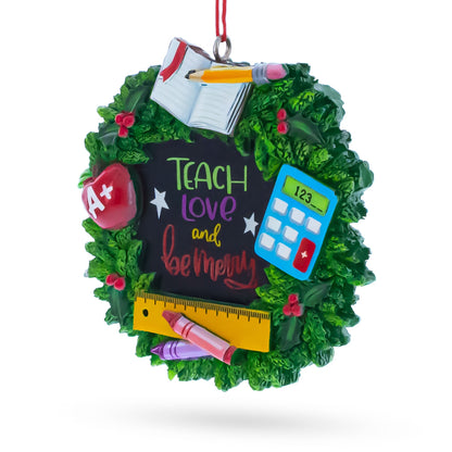 Teacher’s Apple Ruler Crayons Wreath Resin Christmas Ornament