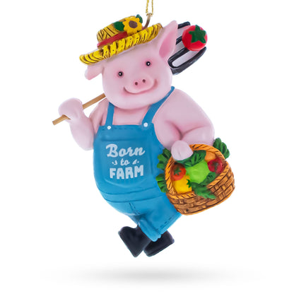 Farmer Pig with Veggie Basket Resin Christmas Ornament