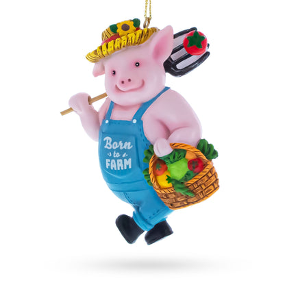 Farmer Pig with Veggie Basket Resin Christmas Ornament