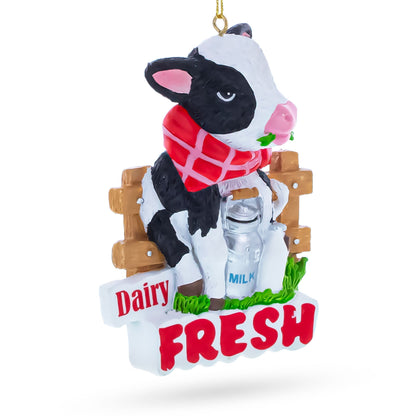 Dairy Fresh Cow with Milk Can Resin Christmas Ornament