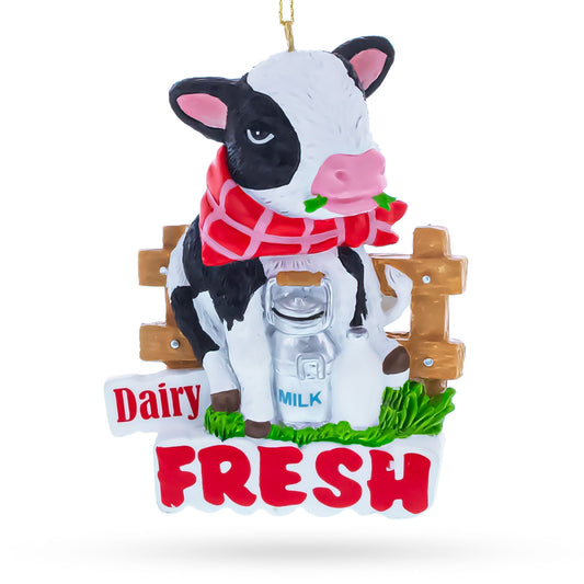 Dairy Fresh Cow with Milk Can Resin Christmas Ornament