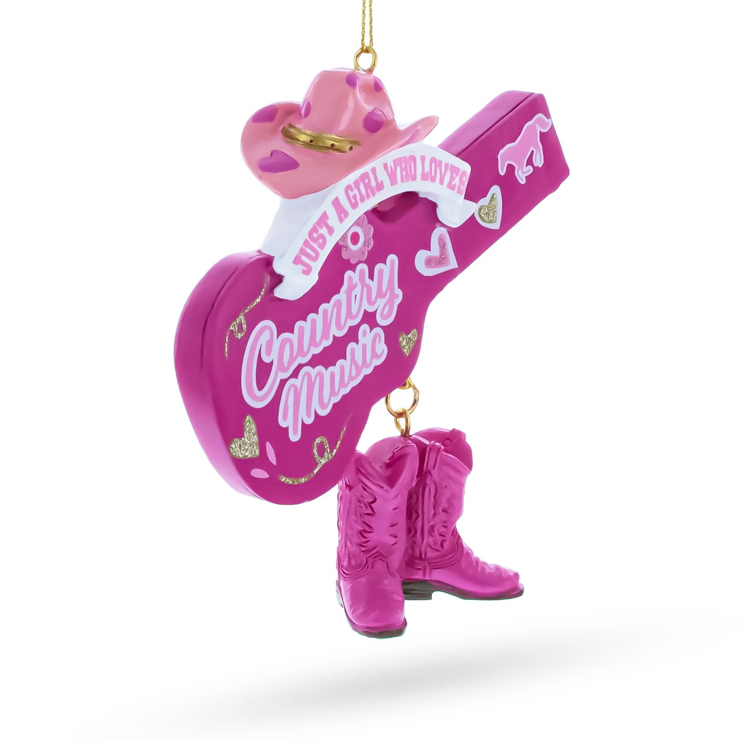 Pink Cowgirl Hat Country Music Guitar with Boots Resin Christmas Ornament
