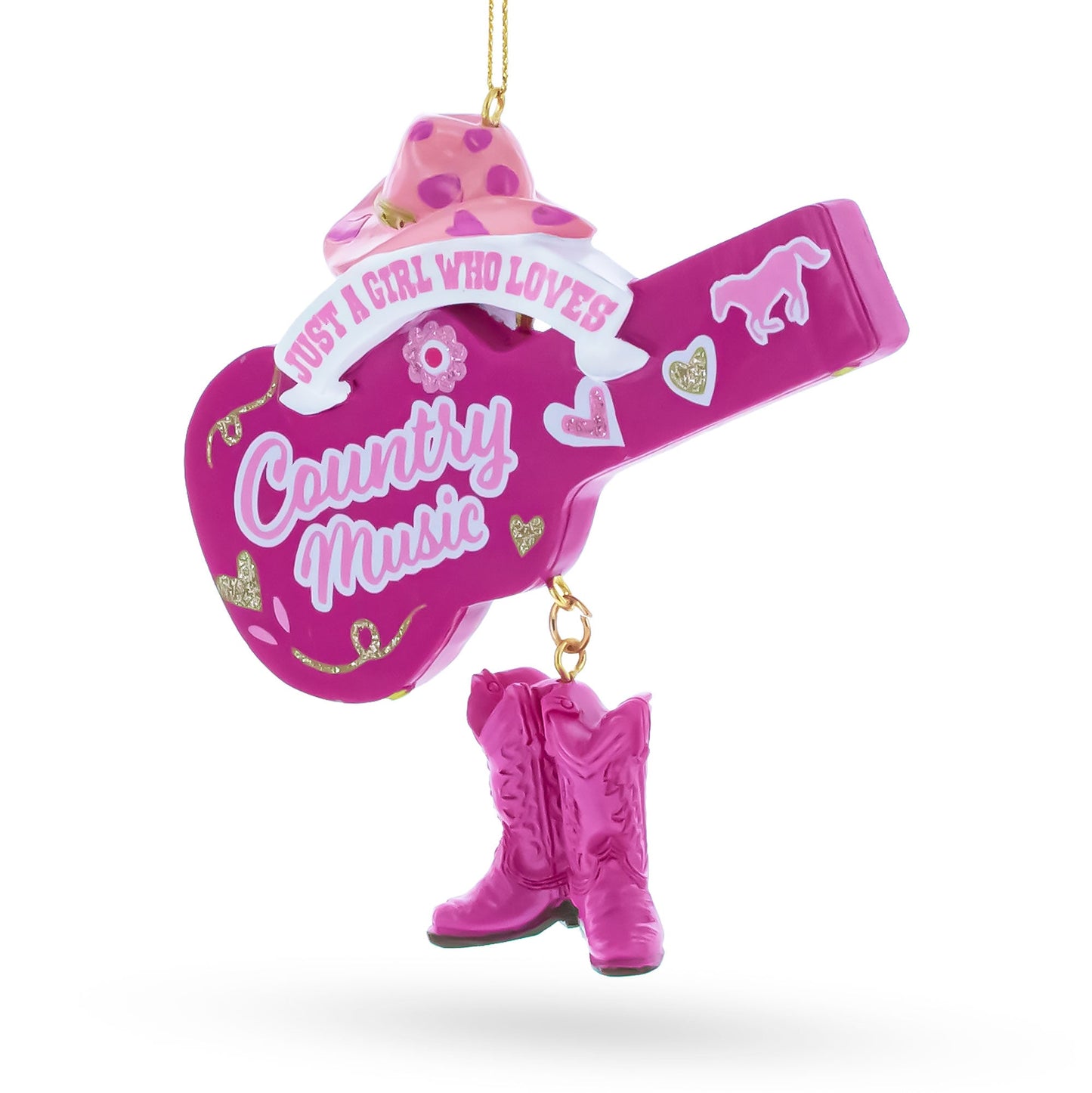 Pink Cowgirl Hat Country Music Guitar with Boots Resin Christmas Ornament