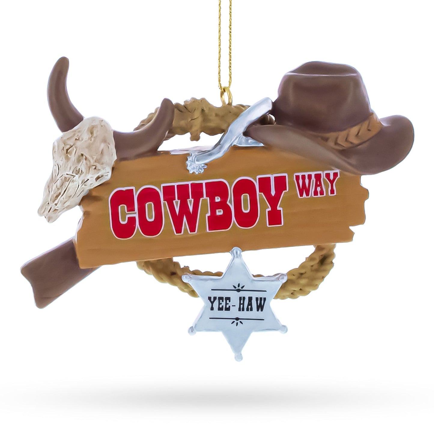 Western Cowboy Hat Sheriff Badge Resin Christmas Ornament