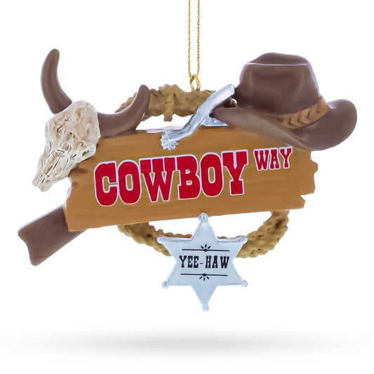 Western Cowboy Hat Sheriff Badge Resin Christmas Ornament