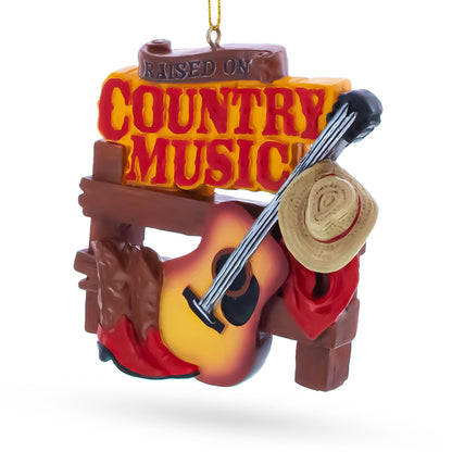 Raised on Country Music Fan Guitar Hat Boots Resin Christmas Ornament