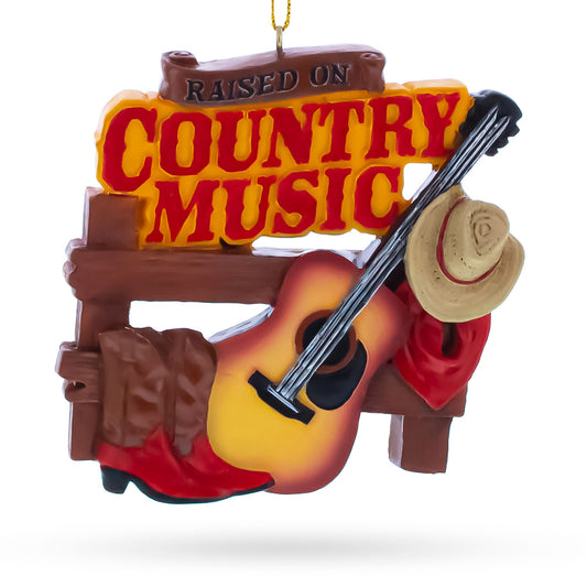Raised on Country Music Fan Guitar Hat Boots Resin Christmas Ornament