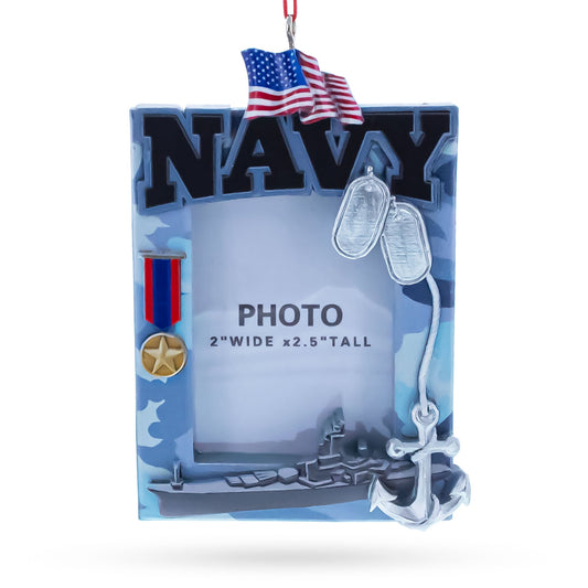 Navy Photo Frame Resin Christmas Ornament
