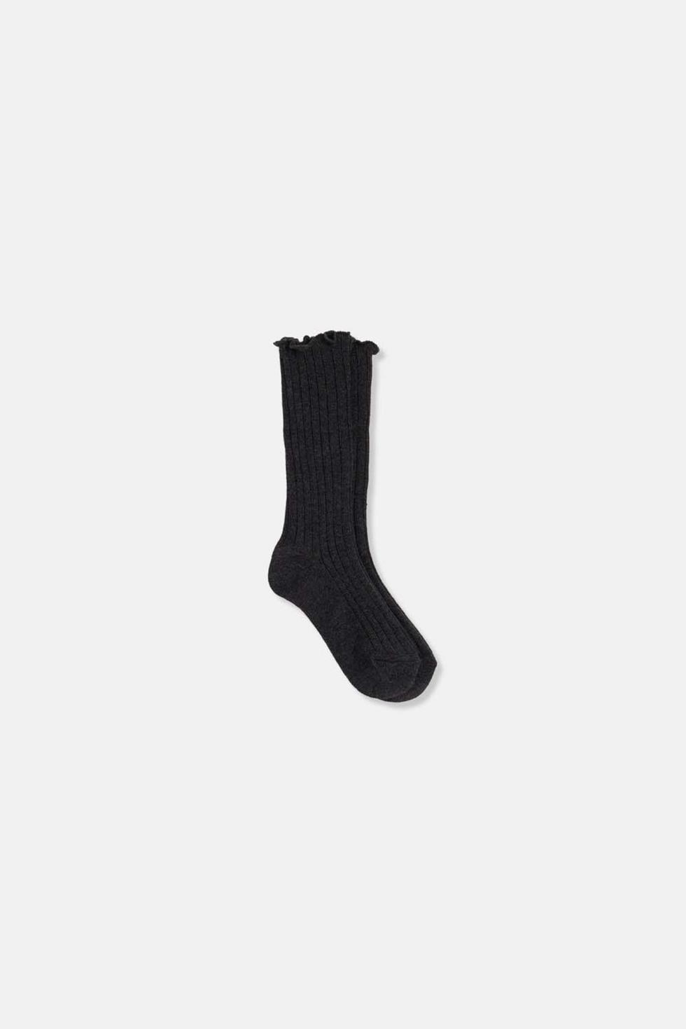 Rib-knit ruffle baby socks - Grey melange