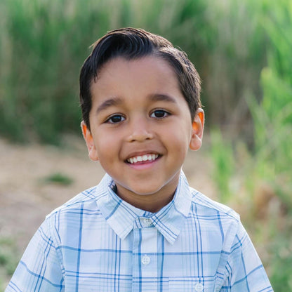 Stretch Short Sleeve Button Down Shirt - Classic Blue Tonal Plaid