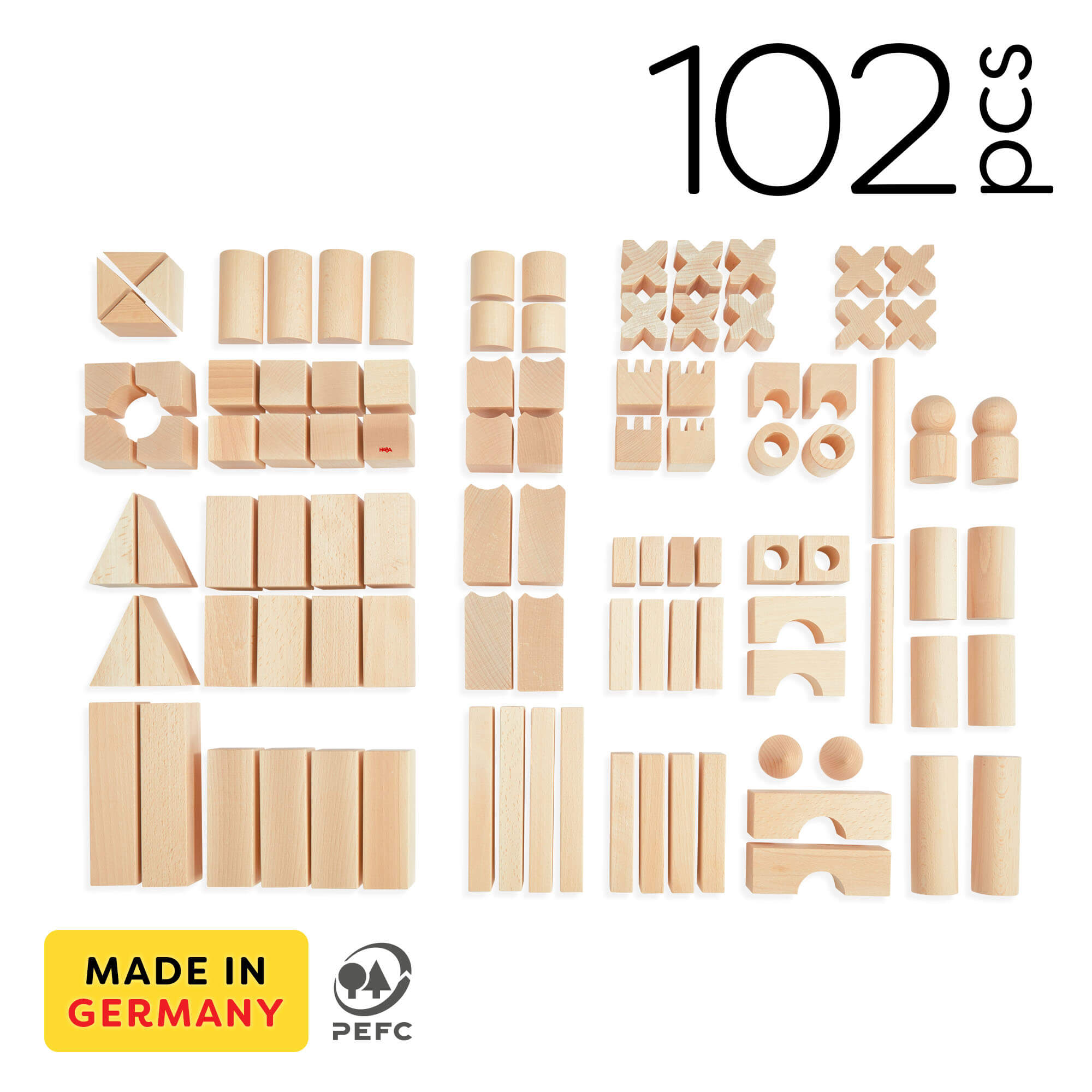 All Basic Blocks Basic Building Blocks 102 Piece Extra Large Wooden Starter Set – Gentle ...