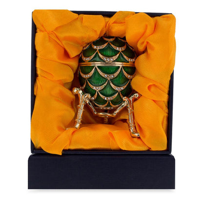 Green Enamel Pinecone Royal Inspired Imperial Easter Egg with Clock Surprise