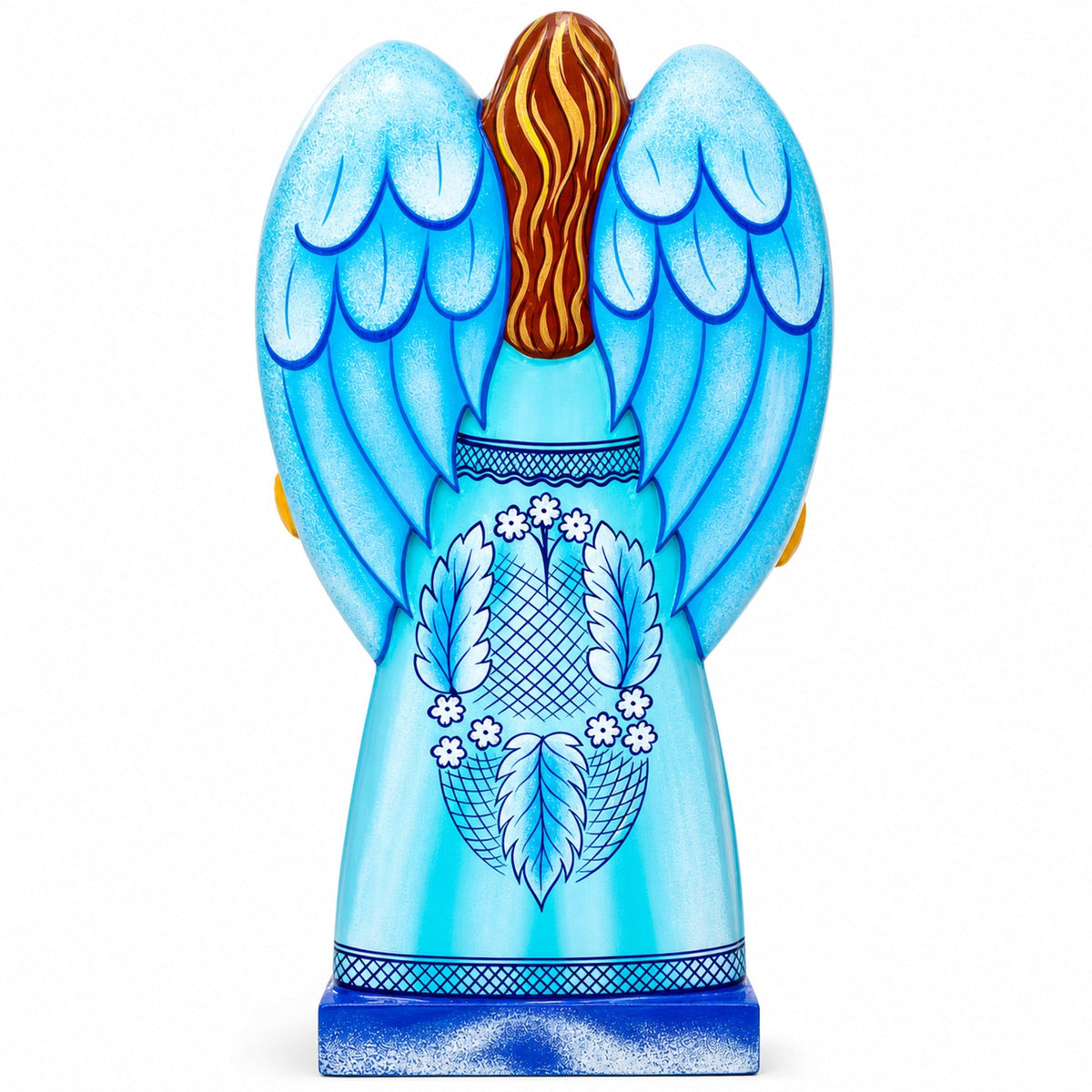 Angel Holding Heart w/ Nativity Scene Ukrainian Hand Carved Solid Wood Figurine 10 Inches