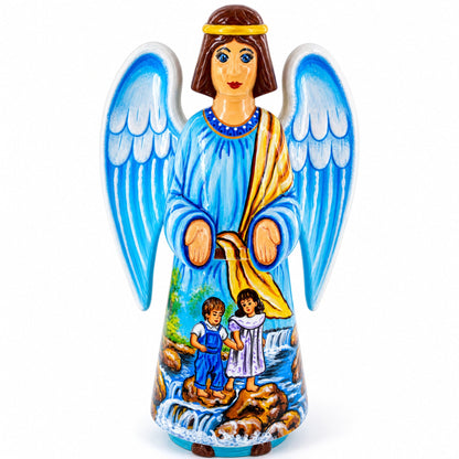 Guardian Angel & Children Ukrainian Hand Carved Solid Wood Figurine 10 Inches