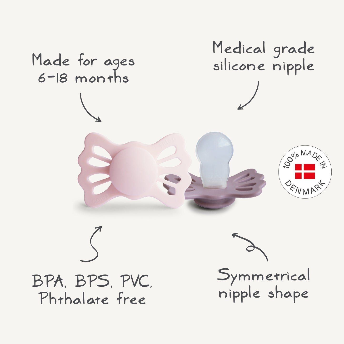 FRIGG Lucky Symmetrical Silicone Pacifier 2-Pack (6-18 Months)