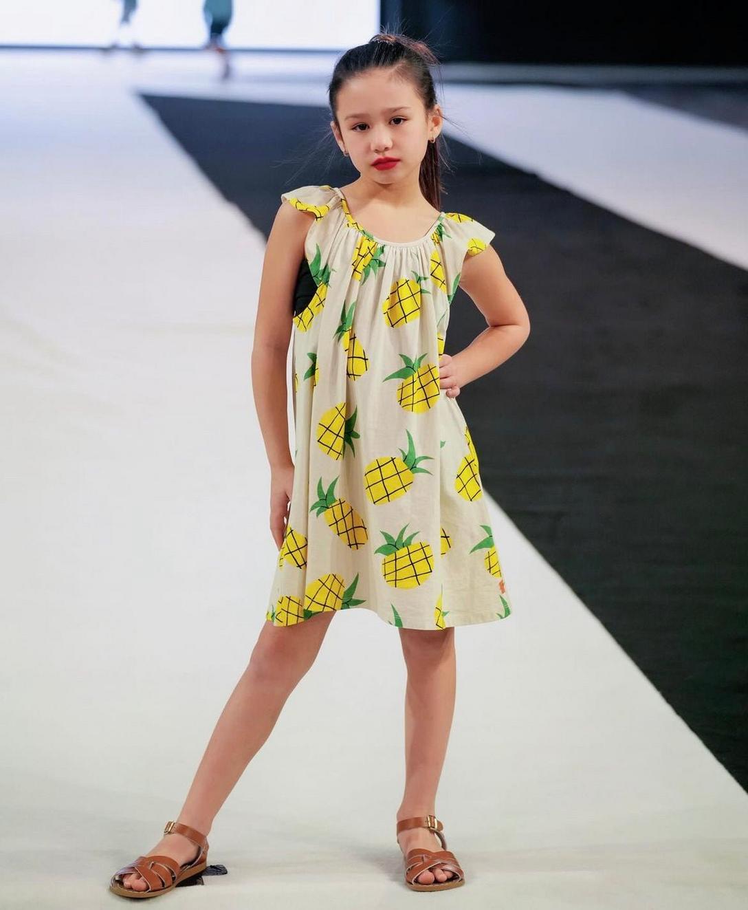 Recycled Cotton Pineapple Harvest Kid Summer Dress - Natural/Multi