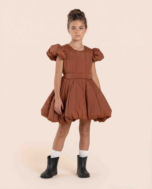Girls Quilted Nylon Pinafore Dress - Rust