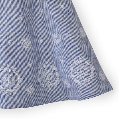 Fit and Flare Dress with Embroidered Hem - Blue Micro Stripe