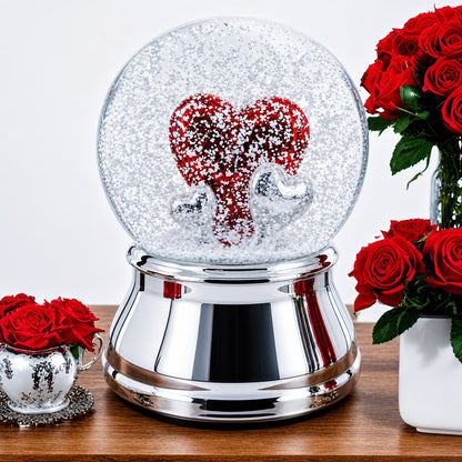 Romantic Red Heart in Love Glass Musical Water Snow Globe