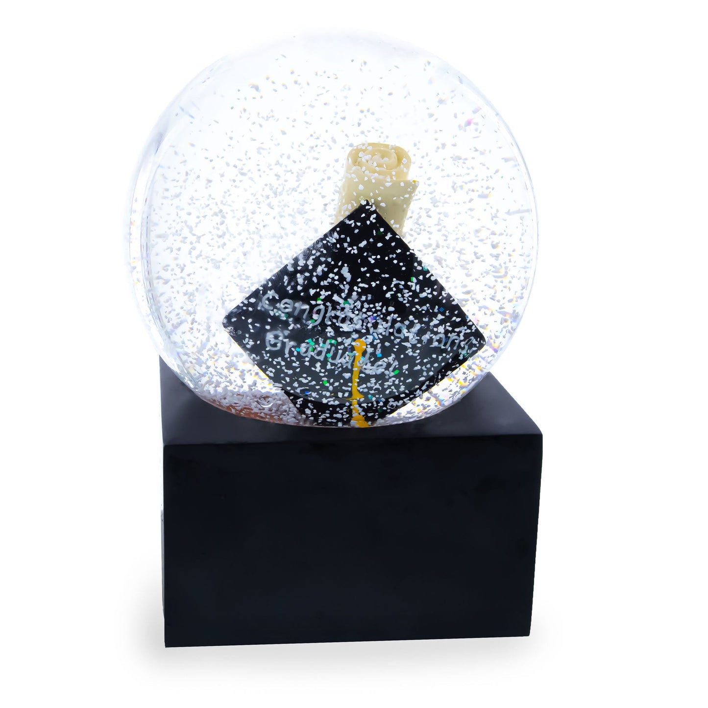 Graduation Hat & Diploma Glass Water Snow Globe