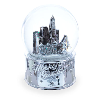 San Francisco Landmarks with Silver Base Glass Water Snow Globe