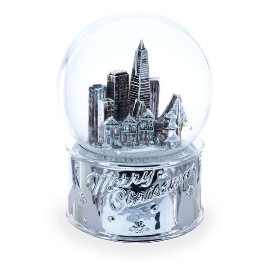 San Francisco Landmarks with Silver Base Glass Water Snow Globe