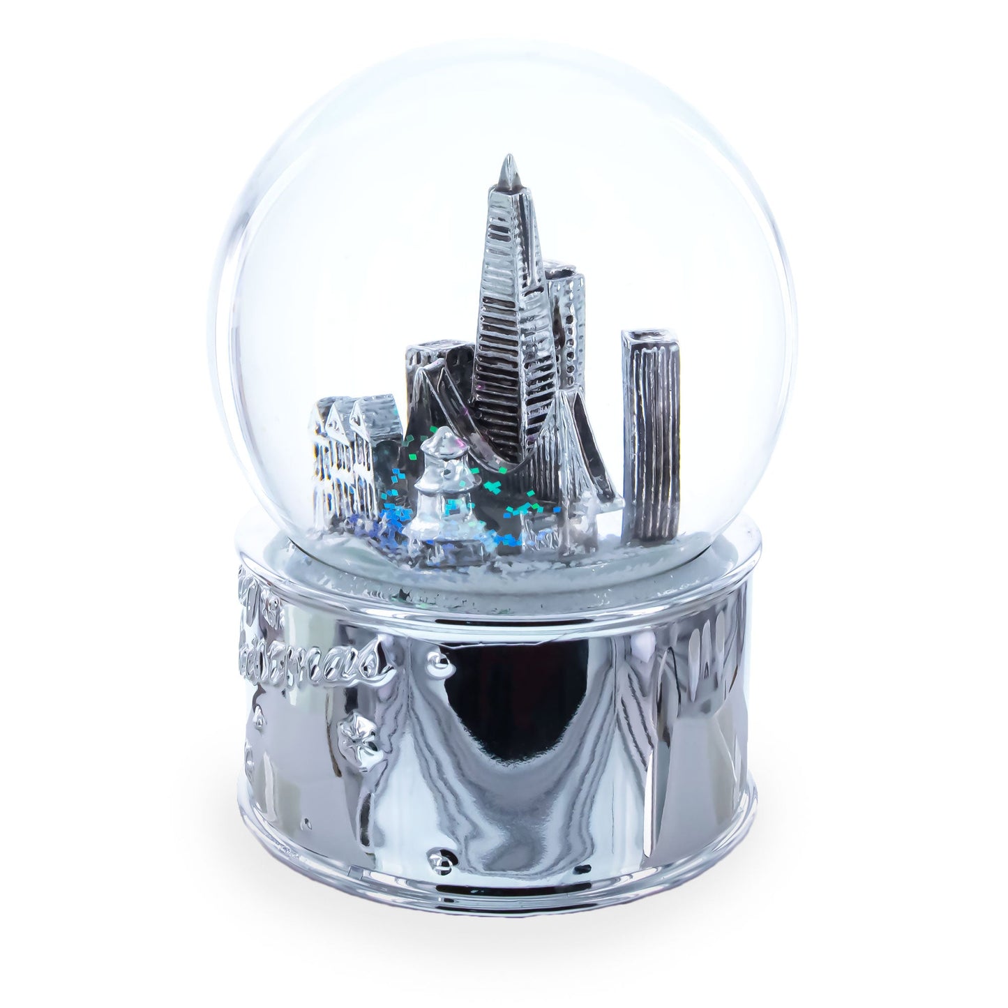 San Francisco Landmarks with Silver Base Glass Water Snow Globe