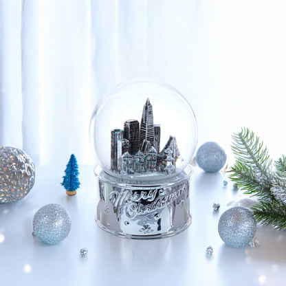 San Francisco Landmarks with Silver Base Glass Water Snow Globe