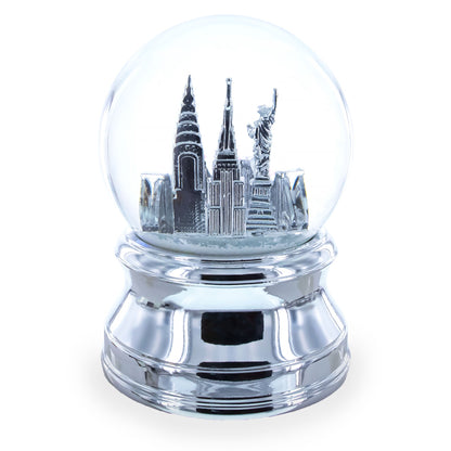 New York City Skyline with Silver Base Water Snow Globe